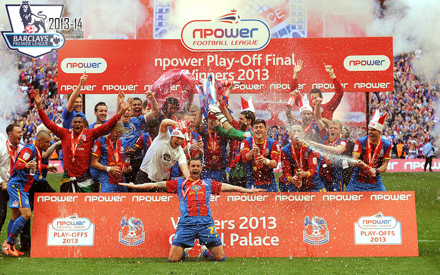 Crystal Palace celebrating the Playoffs win against Watford and entering the English Premier League in 2013-2014