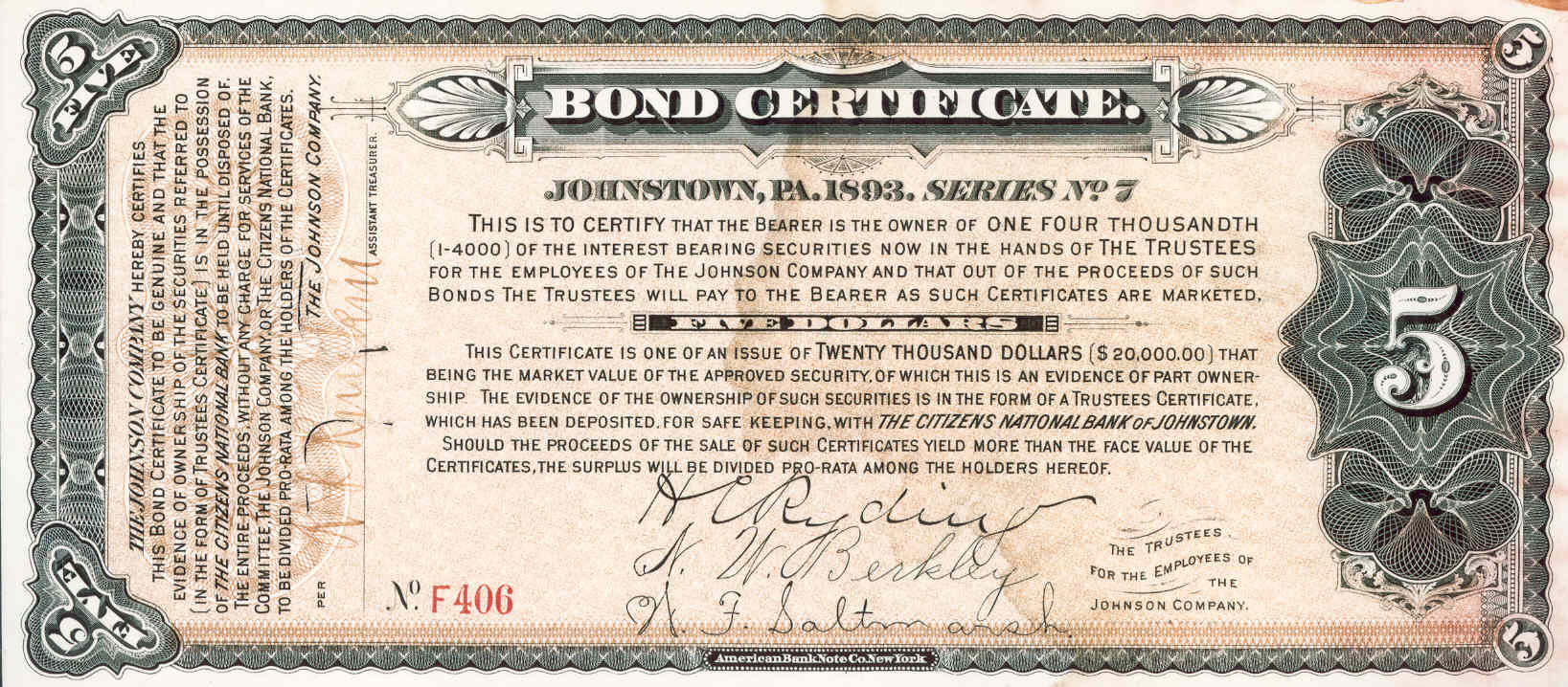Old bond certificate example