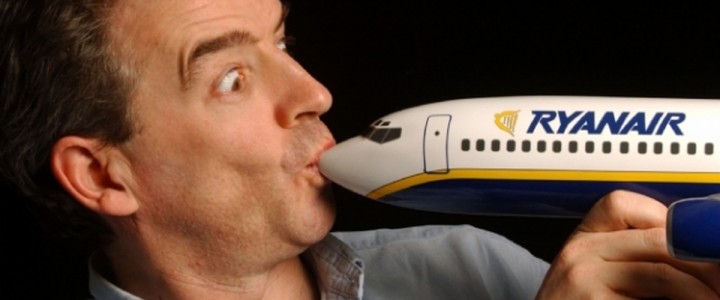 Ryanair CEO Michael O'Leary, sucking up a small airplane