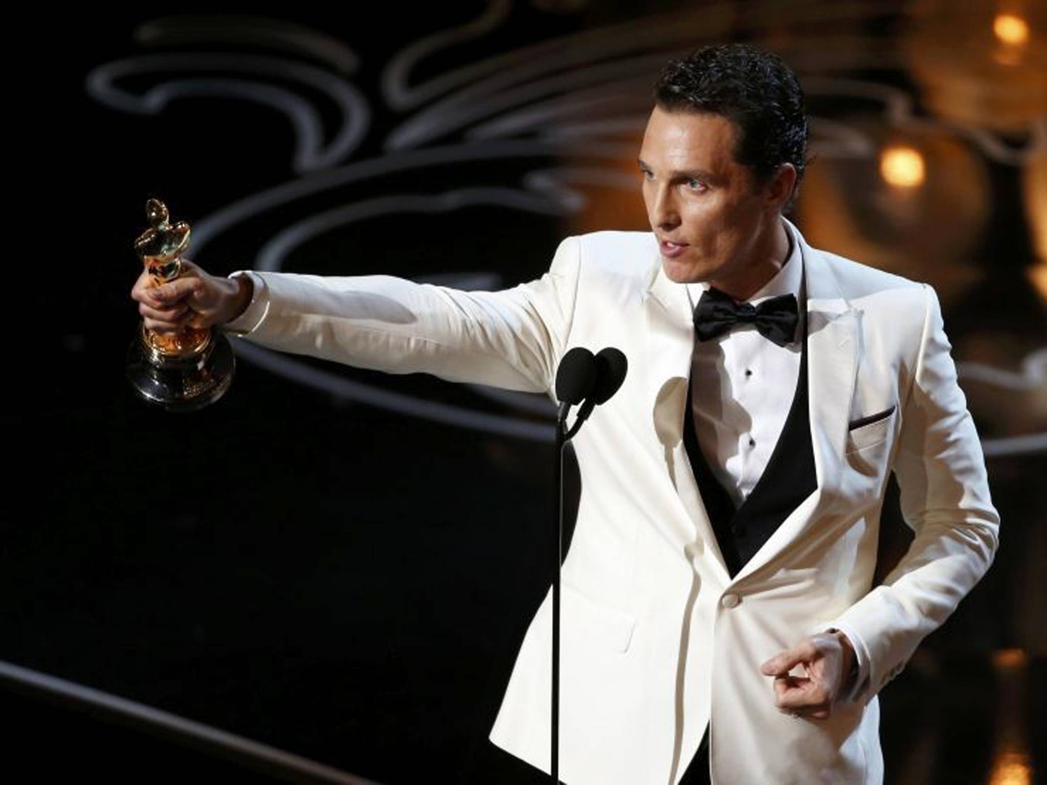 Matthew McConaughey winning the Best Actor Oscar award in 2014