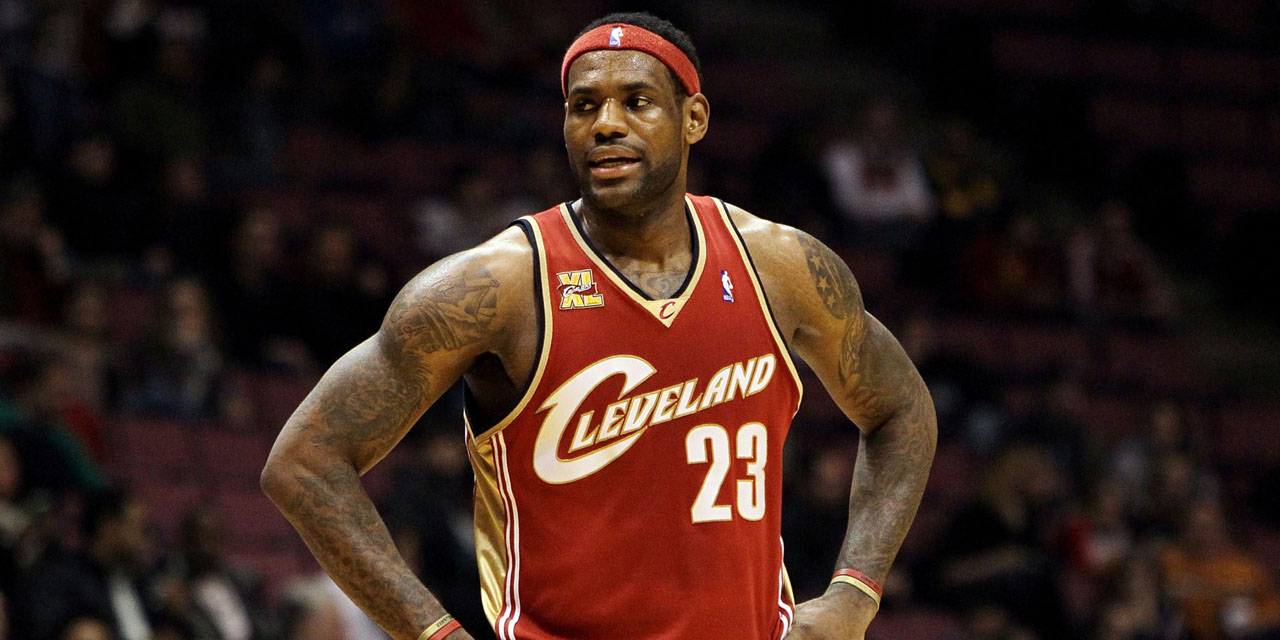 Lebron James wearing the jersey number 23 for the Cleveland Cavaliers
