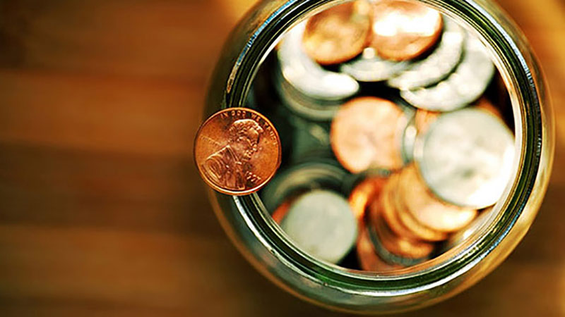 Coins in a money jar