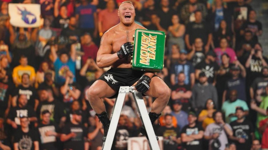 Brock Lesnar holding the money bank