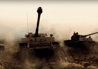 Wallpaper of military tanks during a war on the field