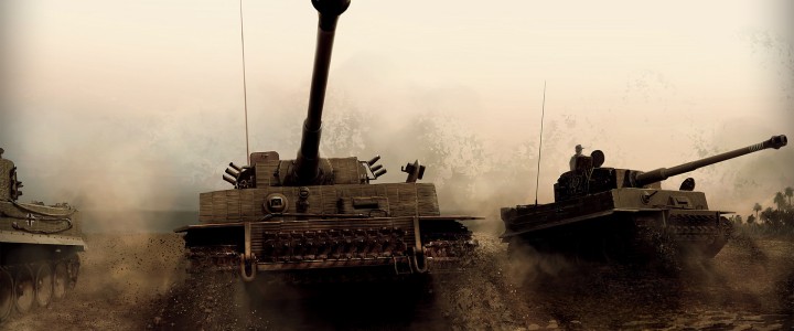 Wallpaper of military tanks during a war on the field