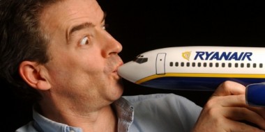 Ryanair CEO Michael O'Leary, sucking up a small airplane