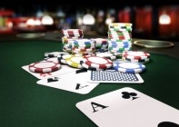 Cards and chips in a poker table
