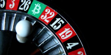 Bitcoin symbol in a roulette table for gambling