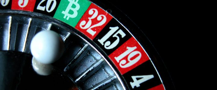 Bitcoin symbol in a roulette table for gambling